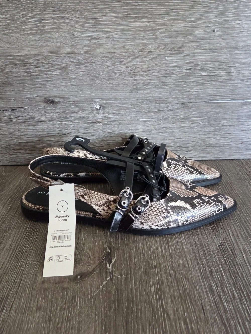 No Boundaries Snake-Print Pointed Slingback Flats in Brown and Black Size 9